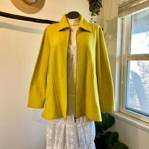 For Cynthia Yellow Wool Knit Zip Up Jacket with Pockets Size XL